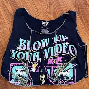 AC/DC Blow Up Your Video Graphic Navy Blue Cropped Sleeveless‎ Tank Top Rock Y2k